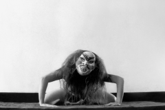 ORLAN masquée se moque du monde à quatre pattes