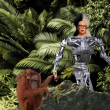 L’orang-outan en voie de disparition et nouveaux robots en objets et matériaux recyclés